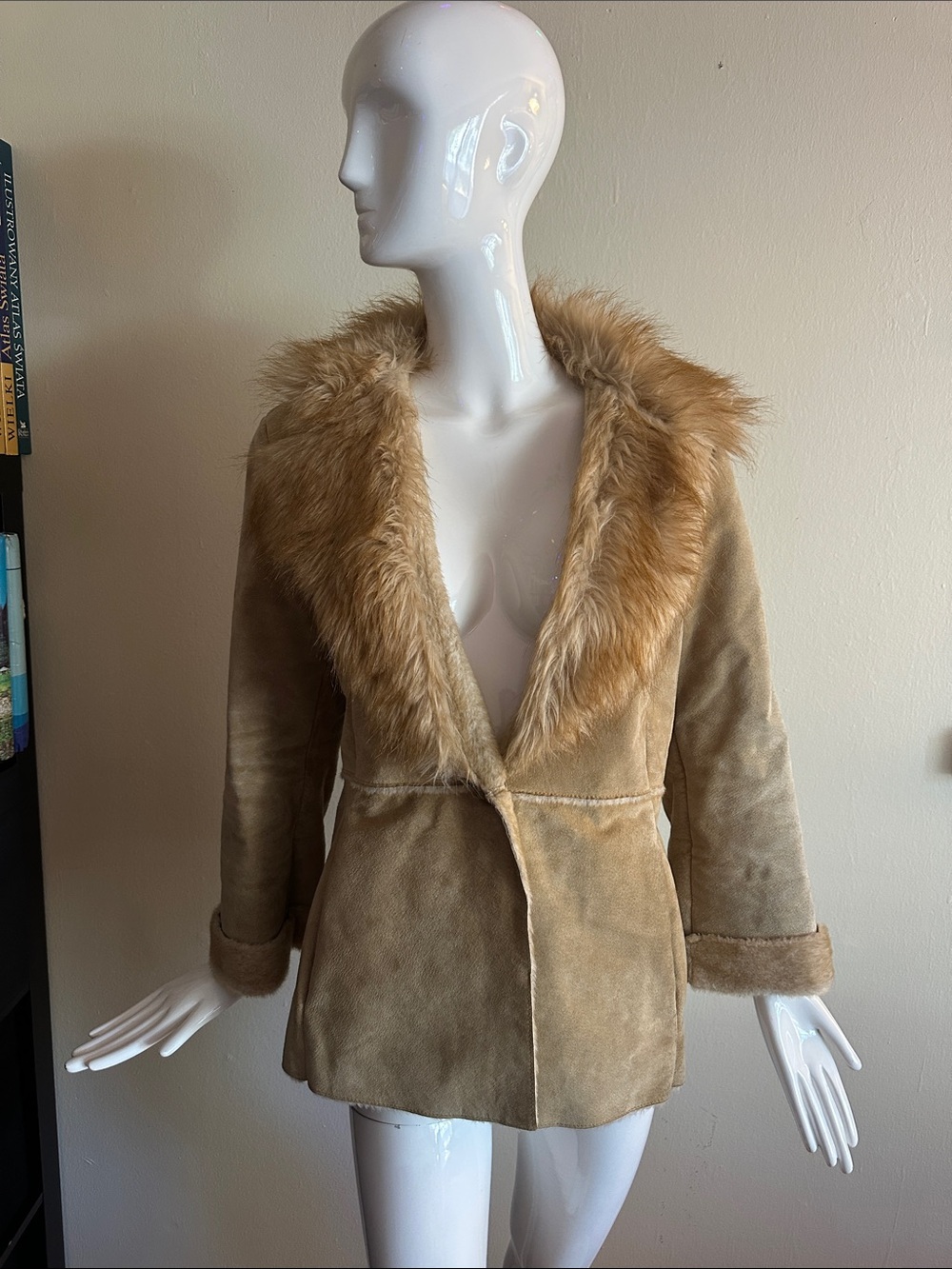 Guess Tan Suede Jacket with Faux Fur Collar